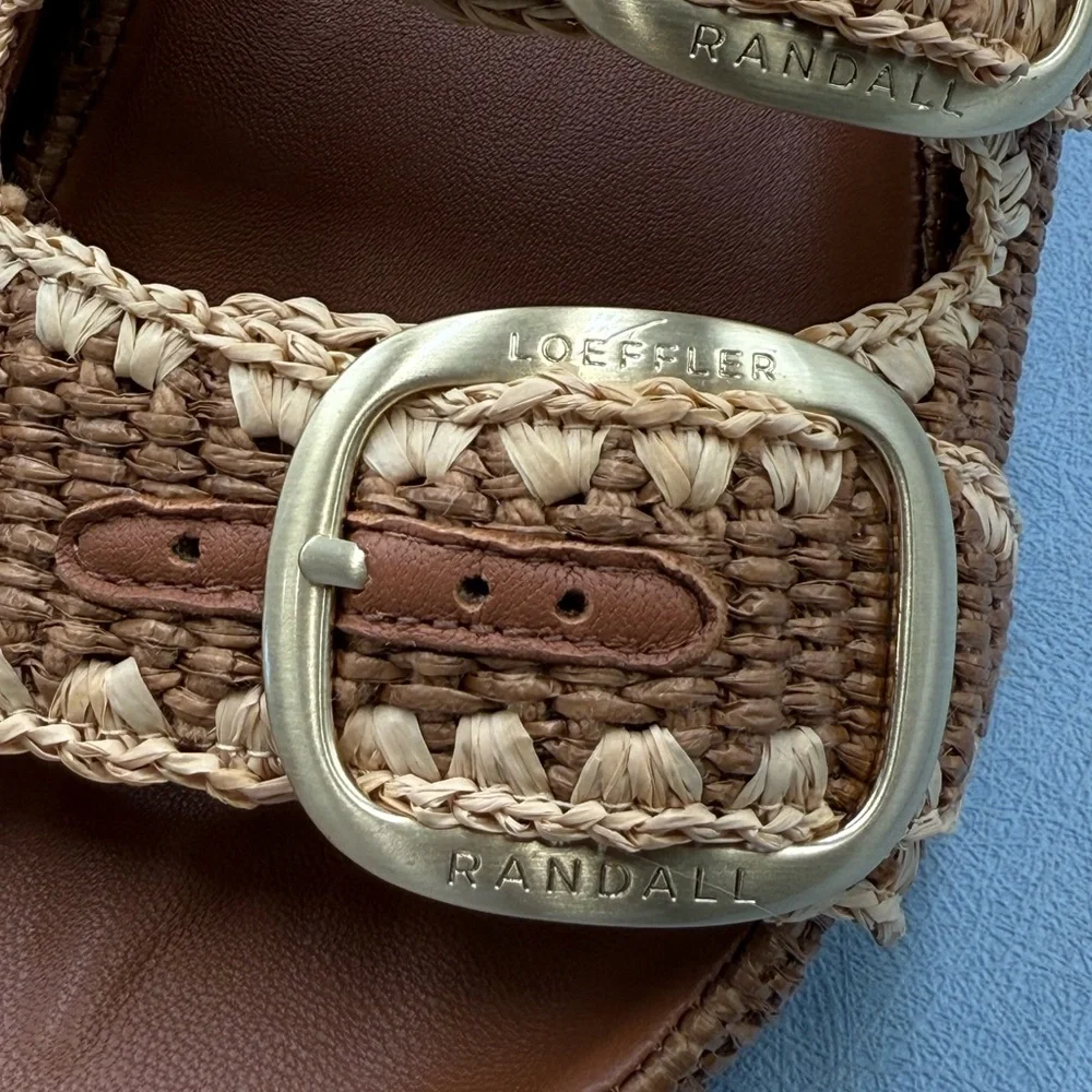 🆕 LOEFFLER RANDALL 🧿 NWOB Theo Embroidered Raffia Platform Sandal, Brown Sz 7